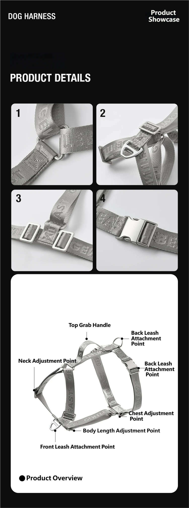 Midnight Walker Dog Harness – Silver Moon detail image 15